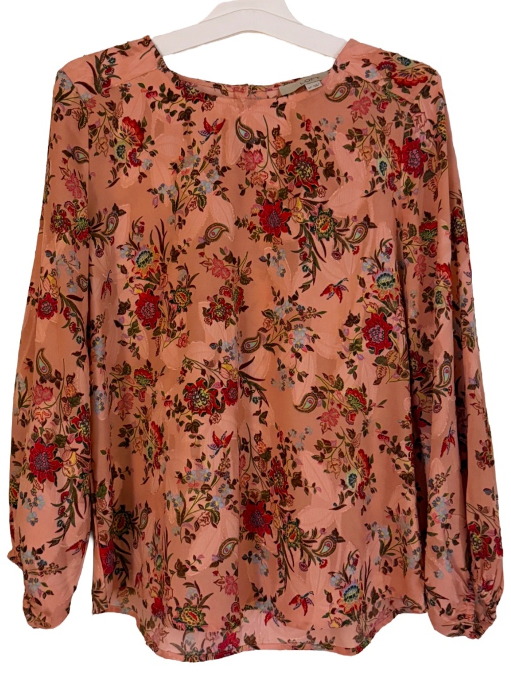 LOFT Pink Floral Long-Sleeve Blouse Small Petite